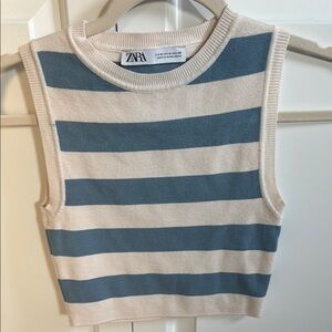 Zara Striped Sleeveless Top in Blue and Cream